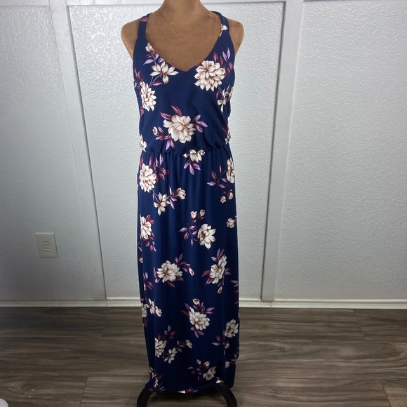 Nine Britton Navy Floral Maxi Dress with Strappy Back — Size Small - Picture 1 of 9